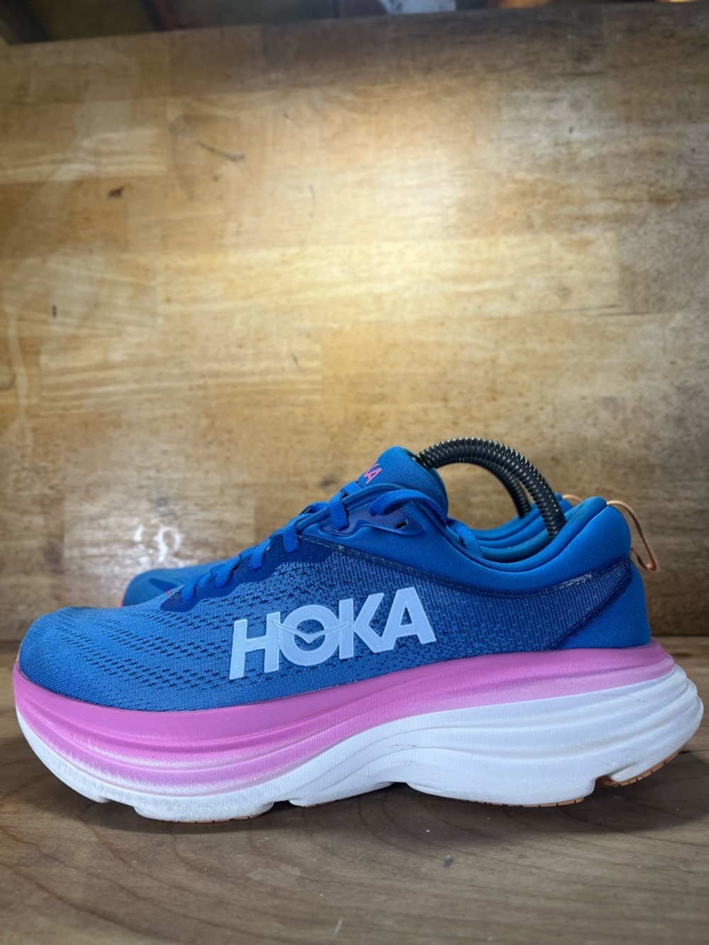 Hoka One One Bondi 8 REFLECTIVE Womens Size 9 Running Shoes Sneakers Blue Pink - Picture 4 of 12